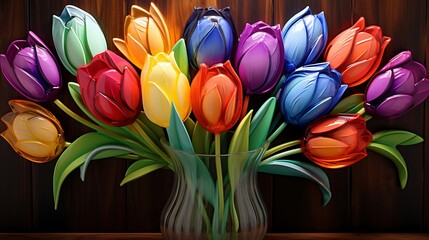 Wall Mural - Vibrant Splendor: A Masterful Brushstroke Captures the Timeless Beauty of Tulips in a Mesmerizing Painting, Evoking Nature's Elegance and Colorful Charm