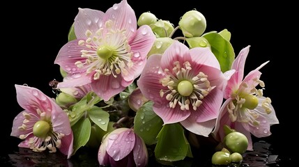 Wall Mural - Blooming Beauty: Delicate Hellebore Flowers Captured in Radiant Light, Symbolizing Elegance, Resilience, and the Enchantment of Nature's Palette