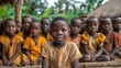 children of malawi, A group of African children with a young girl in focus, sitting in front of traditional huts in a rural setting. 