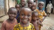 children of nigeria, A group of smiling African children posing together in a village setting. 