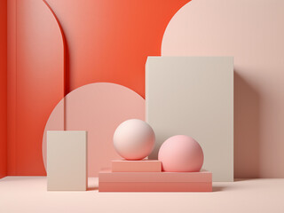Wall Mural - Minimalistic podiums in pastel hues highlight abstract geometric forms
