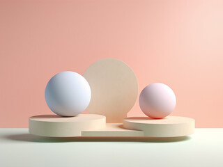 Wall Mural - 3D rendering presents pastel podiums with abstract geometric shapes