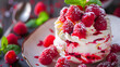 Delicious Raspberry Dessert with Whipped Cream and Ice Cream