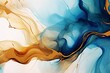 A swirl of blue and gold colors intermingle, creating a dreamlike alcohol ink texture