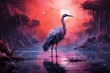 A painting of extraterrestrial flamingo standing gracefully in the water of a cosmic lake. The birds vibrant feathers contrast beautifully with the ethereal, otherworldly setting