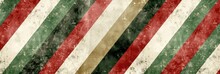 A Vintage Christmas Pattern With Diagonal Stripes Of Red, Green And White. The Background Is A Textured Paper Effect, Giving It An Aged Look Reminiscent Of Retro Photo Shop Print Quality, Banner Image