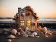 Sea shells decorate a quaint wooden beach house by the ocean