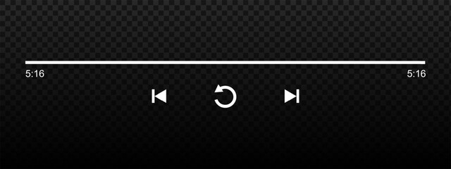 Wall Mural - Audio or video player progress loading bar with time slider, repeat, rewind and fast forward buttons. Playback end template of song, audiobook or podcast app interface. Vector graphic illustration.