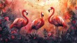 Coral Scarf: Flamingos in Watercolor Splash Tropical Tints