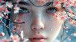 © shumail - A delicate cherry blossom branch frames the face of an Oiran girl, her eyes sparkling with scholarly ambition-2