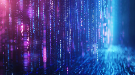 Abstract background of vibrant blue and pink binary code stream, symbolizing information technology