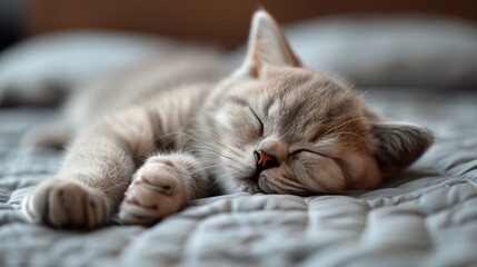 Poster - Cute cat sleeping on the bed, close-up, selective focus