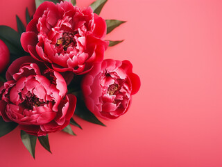 Wall Mural - A bouquet of stunning red peonies adorns a pink background, ideal for celebrations