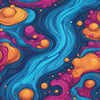 liquid and abstract illustration with vibrant and psychedelic colors. illustration of paint, fluid, blue pink and orange water. curved movements