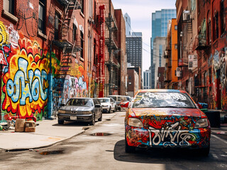 Naklejka na meble Explore Brooklyn's vibrant graffiti scene in the bustling city of New York