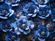 Blue origami or artificial cotton flowers in closeup view