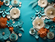 Paper decorations in turquoise color, adding vibrancy to the background