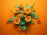 Fototapeta Dmuchawce - A simple yet elegant display of orange flowers on a green and orange surface