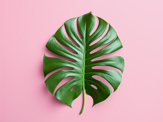 Canvas Print - Monstera leaves showcased on a pink background, embodying a minimalistic summer aesthetic