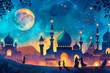 Moonlit cityscape. Eid al Fitr concept