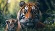 Portrait of a Tiger with her cub