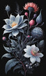 暗いゴシック調の不機嫌な花のテクスチャ背景に驚くほど黒い花が咲く花壇の接写。写実的な効果。