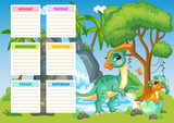 Fototapeta  - Kids school schedule weekly planner with two dinosaurs vector