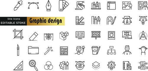 Wall Mural - graphic design line icons set. creative process symbol. design, creative package, stationary, softwa