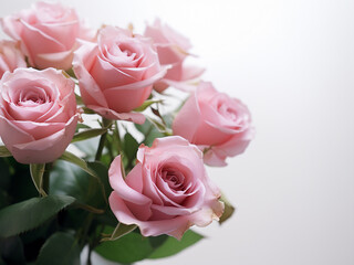 Poster - Light pink roses create a rustic bouquet against a white background