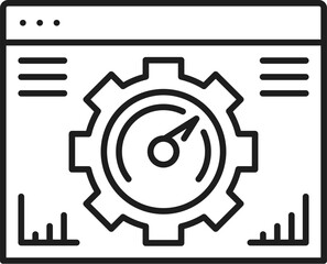 Aufkleber - Website speed analytics, web audit line icon for digital media content data search, vector symbol. Technical web audit pictogram of website gauge for SEO efficiency and web optimization management