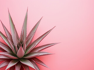 Wall Mural - Palm leaves accent a succulent on pastel pink paper, laid flat