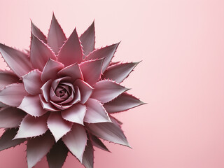 Wall Mural - A succulent, adorned with palm leaves, lies on pastel pink paper