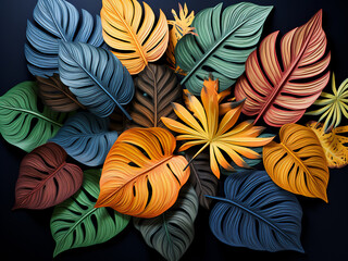 Poster - Muted colors characterize paper-cut tropical leaves