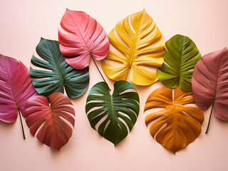 Poster - Assorted tropical leaves in pastel and spotted colors for design