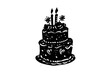 Black silhouette of a birthday cake on a white background.