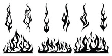 Silhouette Fire Flames. Old School Tattoo Neo-tribal Style Or Silhouette Flame For Cars. Set Vector Icons. Fire Sign. Fire Flame Icon Isolated On White Background. Vector Illustration