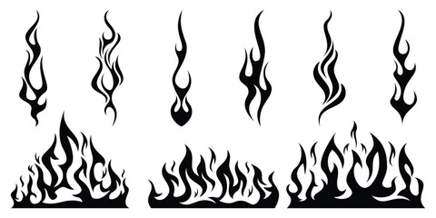 Silhouette Fire flames. Old school tattoo neo-tribal style or silhouette flame for cars. set vector icons. Fire sign. Fire flame icon isolated on white background. Vector illustration