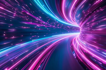 Wall Mural - Abstract pink and blue fast motion light trails, dynamic futuristic technology background