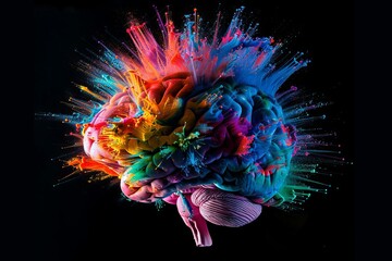 Wall Mural - Human brain with explosion of vibrant colors representing creativity and imagination