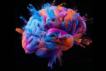 Wall Mural - Human brain with explosion of vibrant colors representing creativity and imagination