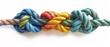 Knots in solid colors, isolated against a pure white background, creating a minimalist art piece that explores complexity in simplicity, 