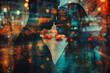 Couple in love at night. double exposure photo of a couple and urban City lights. Passion and secret romance. nightlife concept.