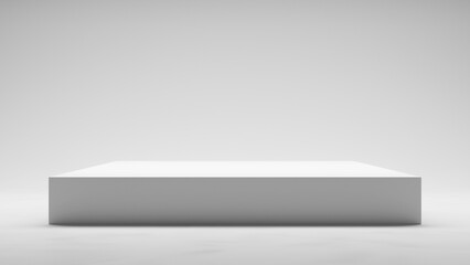 Leinwandbilder - White empty table isolated on white clear soft light studio room. table top podium close up. Empty square cube form podium display for design, grey pedestal empty space background