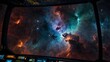 A majestic portrayal of a nebula as seen from the cockpit of a speeding spacecraft, with brilliant colors illuminating the darkness Generative AI
