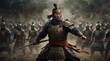 © Arceli - a chinese dynasty warrior portrait on middle of a battle ground fight from Generative AI