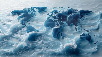 Serene Blue Foam Texture World Map on Calm Oceanic Background Concept

