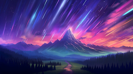 Digital aurora starry sky landscape abstract graphic poster web page PPT background