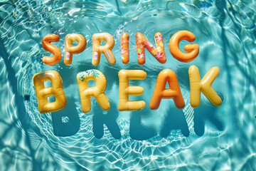 Wall Mural - Spring break word spelled out in inflatable pool floats in a summer holiday swimming pool