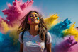 holi color festival, smiling young woman