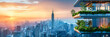 Panoramic View of Manhattans Skyline at Sunset, Aerial Perspective Emphasizing the Architectural Majesty of New York City